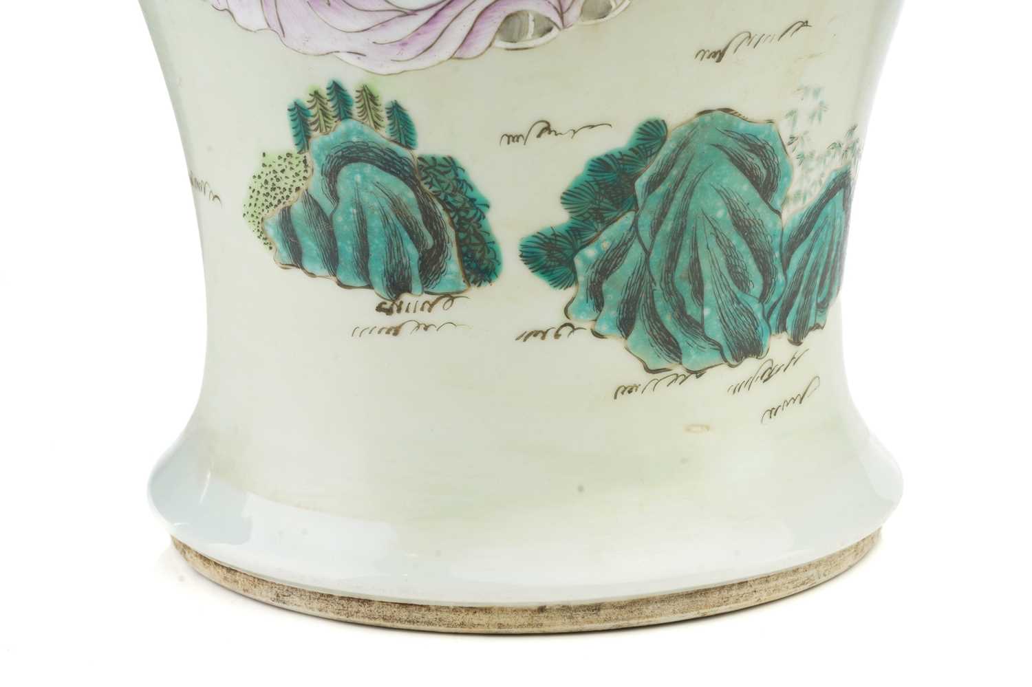 A Chinese porcelain famille rose baluster vase, painted with Shoulao holding a peach, seated beneath - Image 5 of 8