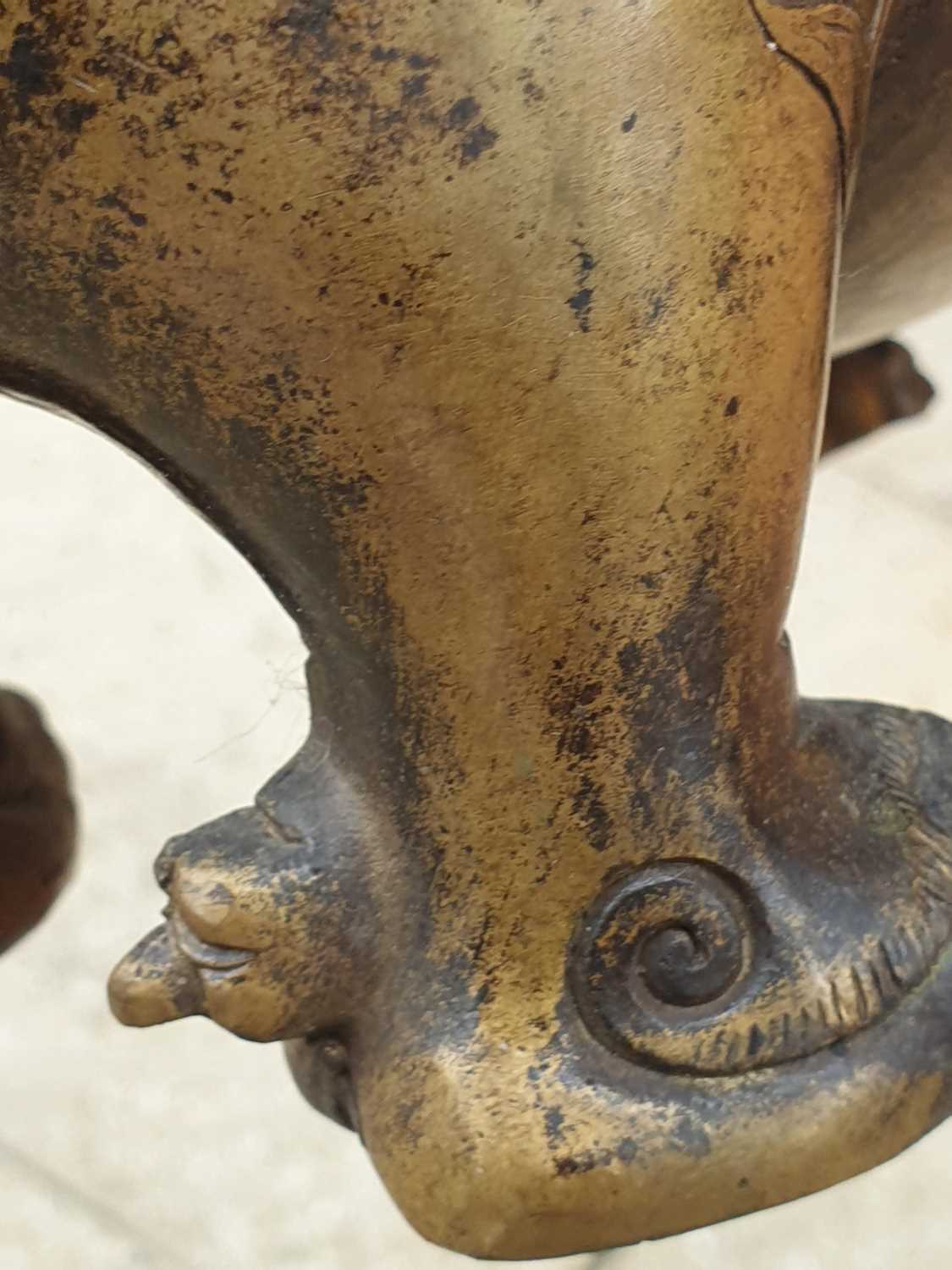 A large Chinese bronze Pixiu censor, with open mouth, scrolling mane and eyebrows, the ears pricked, - Image 20 of 27