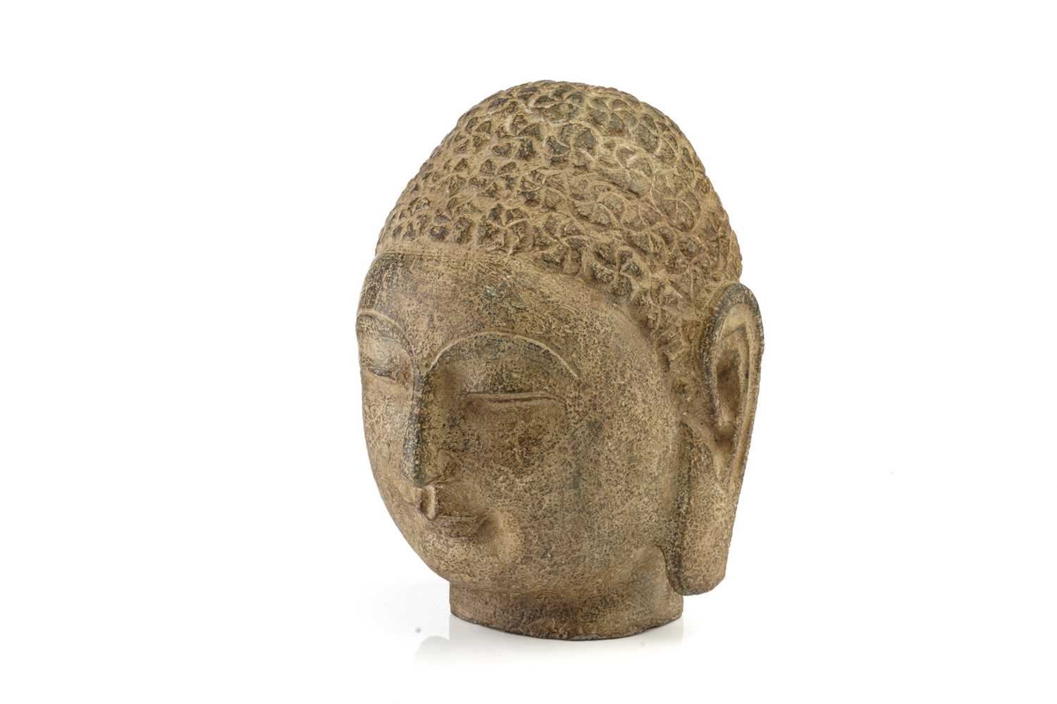 A Chinese-carved stone head of the Gautama Buddha with "snail shell" curls elongated ear lobes and - Image 4 of 4