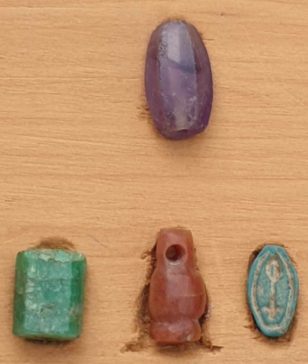 A Collection of Ancient Egyptian artefacts including a bronze Djed pillar amulet, agate Tawaret - Image 23 of 30