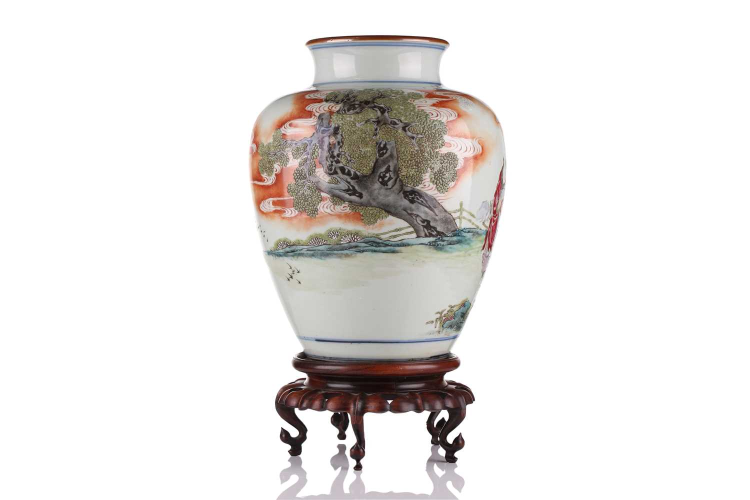 A Chinese porcelain vase, late Qing dynasty, painted with Shoulao and a boy attendant within a - Image 5 of 33