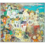 Anar Huseynzade (b.1981) Azerbaijan, 'Baki Nagili', abstract townscape, oil on canvas, signed and