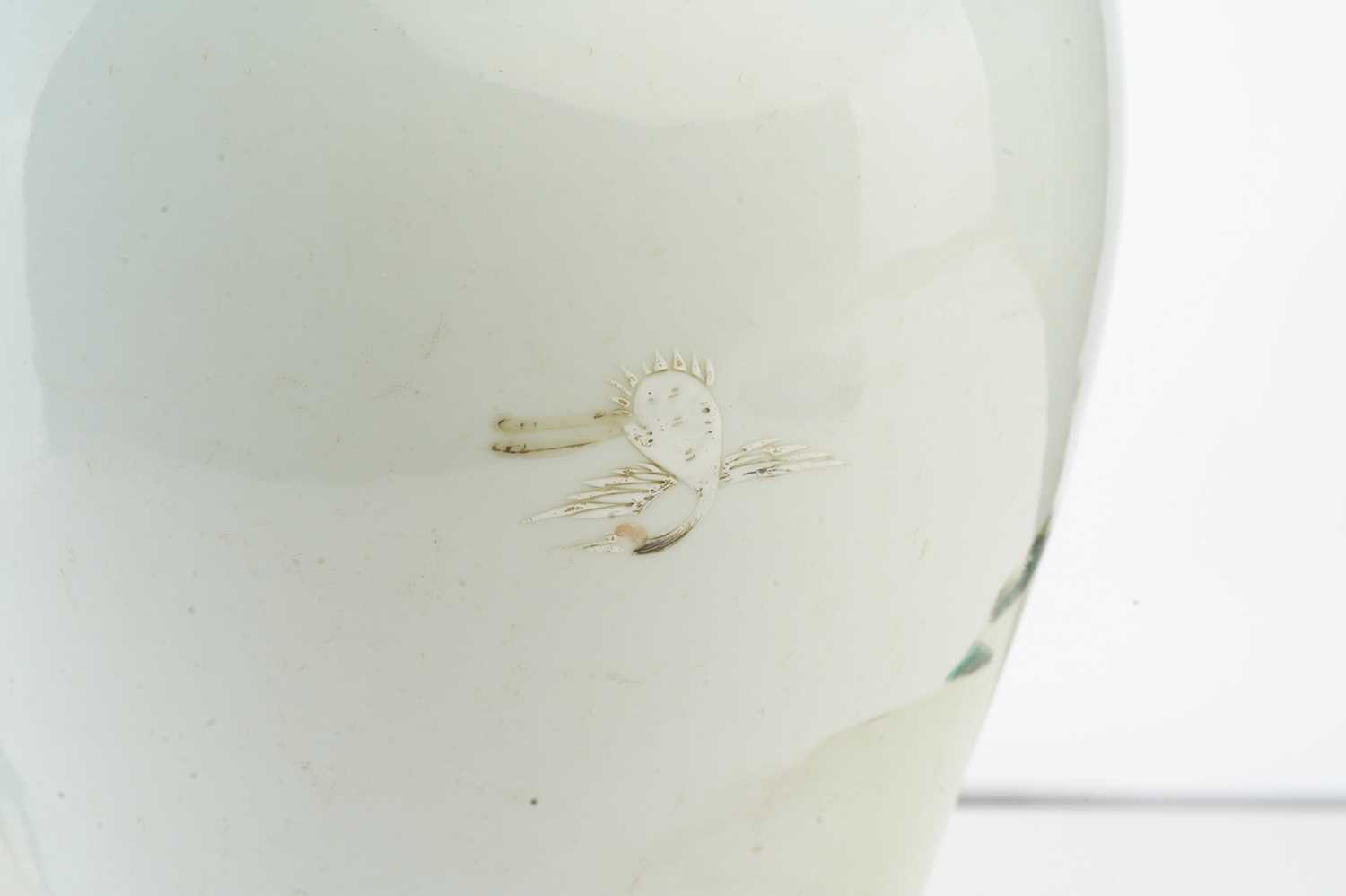 A Chinese porcelain famille rose baluster vase, painted with Shoulao holding a peach, seated beneath - Image 7 of 8