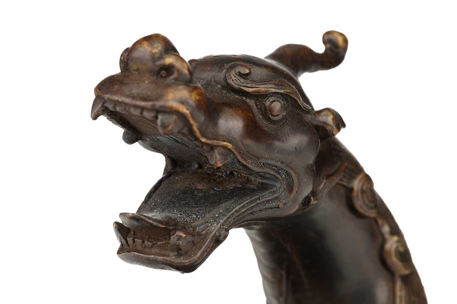 A Chinese bronze figure of a recumbent Pixiu, its snarling head turned over its shoulder, the lid - Image 5 of 7