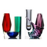 A group of Mandruzzato Murano Sommerso faceted block glass vases, various colourways, the tallest 24