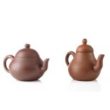 Two Chinese Yixing teapots, 20th century, the smaller teapot with slightly compressed body and