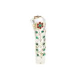 An Indian style rock crystal dagger handle, with applied green leaves and red petals within a gilt
