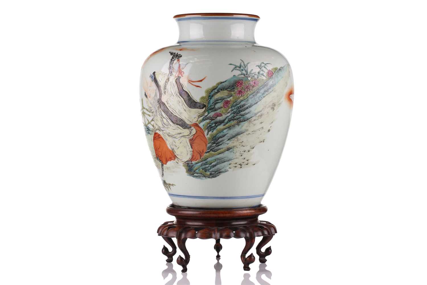 A Chinese porcelain vase, late Qing dynasty, painted with Shoulao and a boy attendant within a - Image 2 of 33