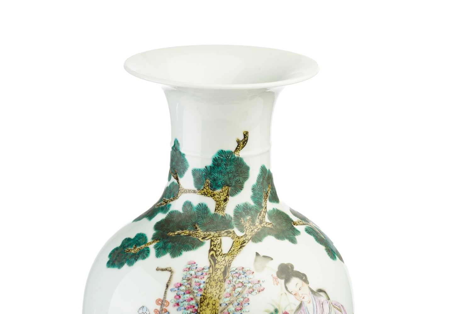 A Chinese porcelain famille rose baluster vase, painted with Shoulao holding a peach, seated beneath - Image 2 of 8