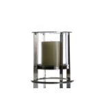 A large contemporary Ralph Lauren hurricane lantern with a nickel-plated open frame with clear glass