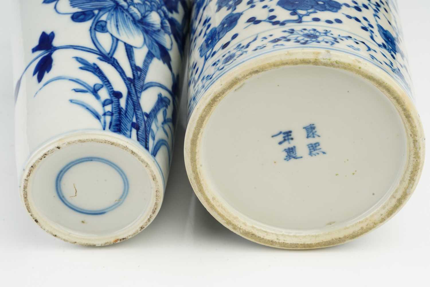A Chinese blue & white vase, Qing, 18th century, painted with a bird upon a stem of tree peony, - Image 6 of 7