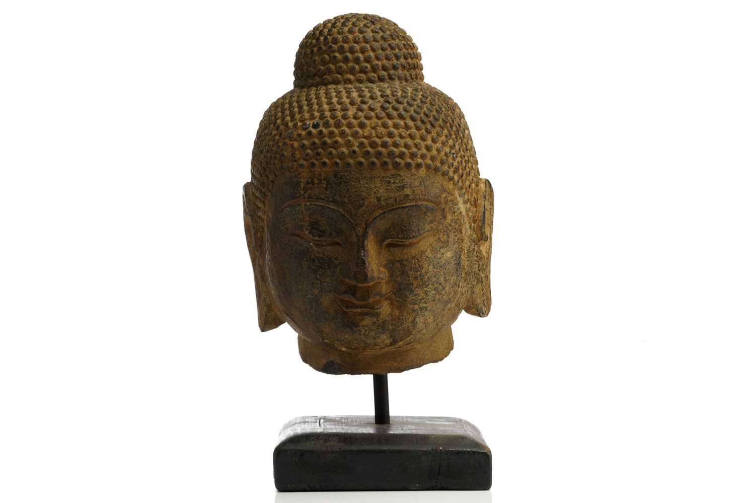 A Chinese-carved stone head of the Gautama Buddha with finely curled hair to the ushnisha and eyes - Image 2 of 4