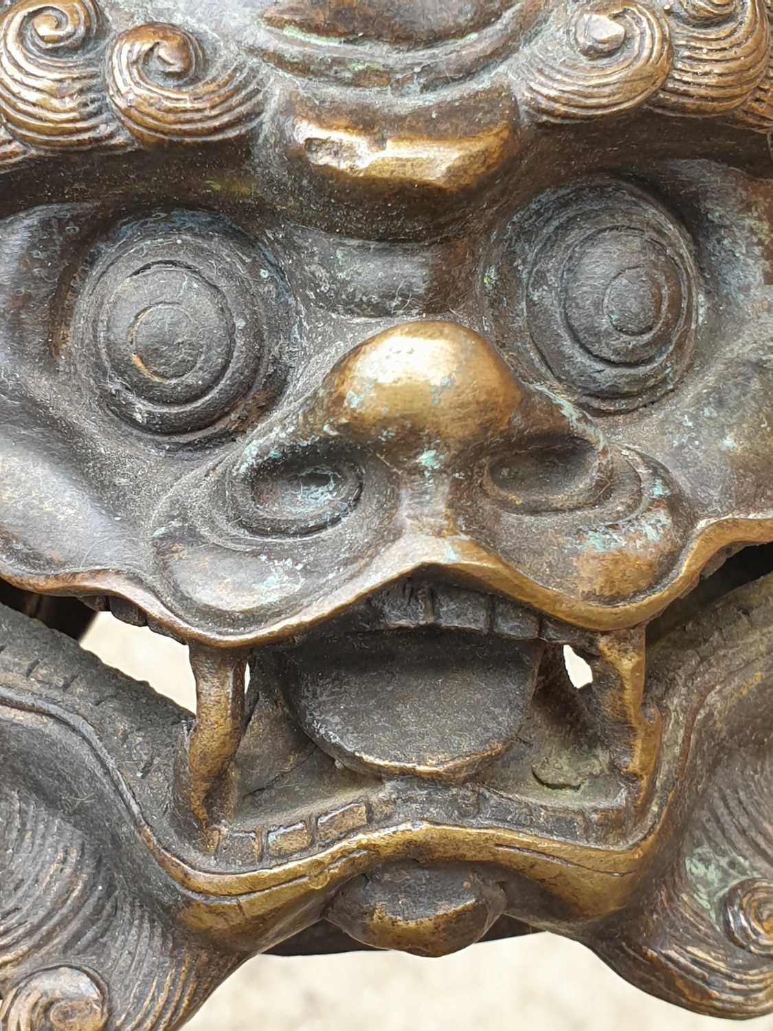 A large Chinese bronze Pixiu censor, with open mouth, scrolling mane and eyebrows, the ears pricked, - Image 8 of 27