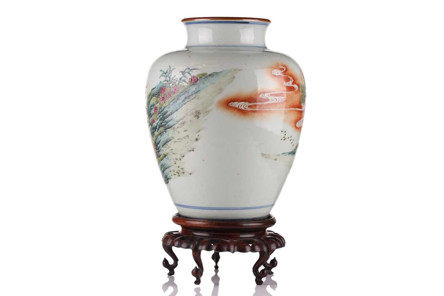 A Chinese porcelain vase, late Qing dynasty, painted with Shoulao and a boy attendant within a - Image 4 of 33