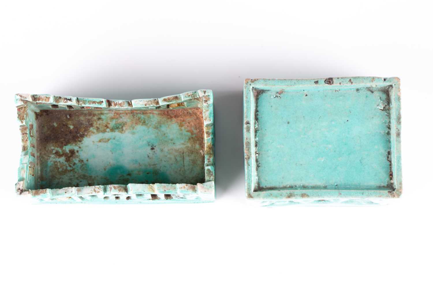 A Chinese robin's egg glazed brush rest stand and a turquoise glazed pen stand, Qing, 19th - Image 2 of 5