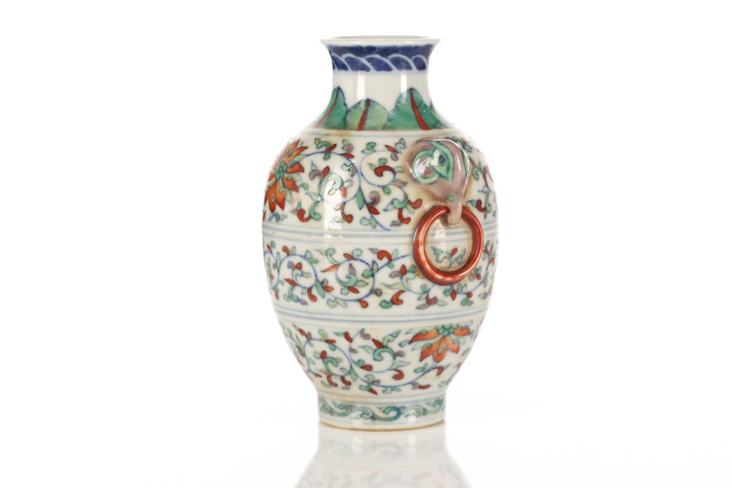 A Chinese porcelain Doucai vase, the shoulder painted with leaves above light aubergine elephant - Image 5 of 5