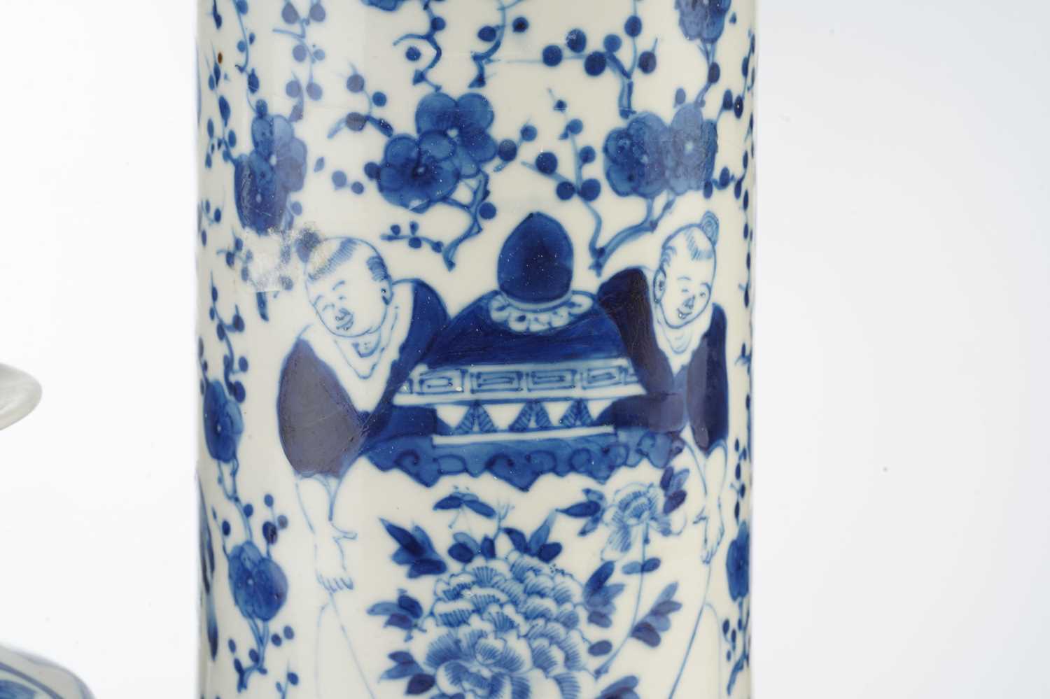 A Chinese blue & white vase, Qing, 18th century, painted with a bird upon a stem of tree peony, - Image 3 of 7