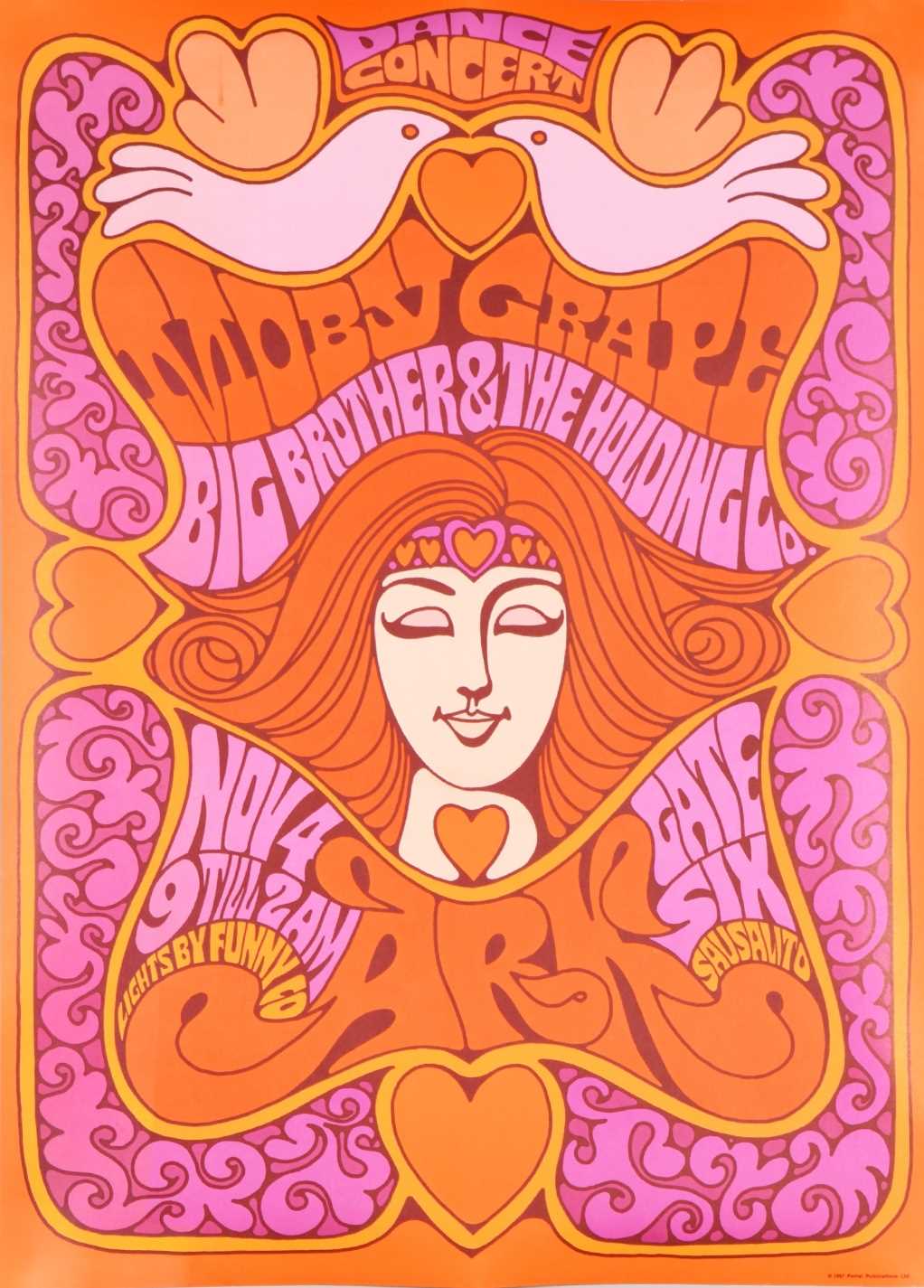 An original 1967 San Francisco Psychadelic concert poster, for Moby Grape and Big Brother and the