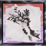 Franksy, 21st century street art, Bunch of flowers, spray paint on a screen printed canvas, signed