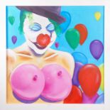 Tamalyn Blackman, Clown, acrylic and glitter on board, dated verso 2022, 100.5cm x 100cm, in a