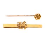 A Welsh red dragon tie pin in 9ct yellow gold, Birmingham hallmarked '375' with maker's mark 'SLtd',