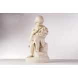 After J. Durham 1862, a Parian ware figure of a child with a dog, inscribed 'Go to Sleep'and Art