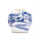 A Chinese porcelain blue and white ginger jar, Qing, late 19th century, painted with a continuous