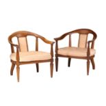 A pair of "Mid Century Style" bow-backed open stained beechwood tub chairs, 20th century possibly