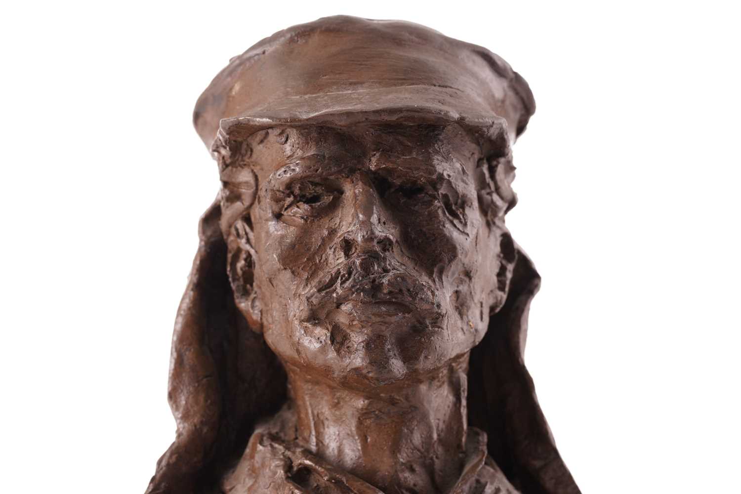 A cold cast bronzed resin bust of Dr. David Livingstone wearing a sun hat, monogrammed OW numbered - Image 2 of 6
