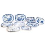 A collection of Chinese export blue & white meat plates and stands, Qing, 18th century, comprising a