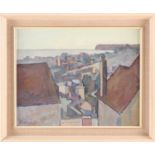 John Prentice (contemporary), coastal townscape, Sussex, oil on board, signed to lower left