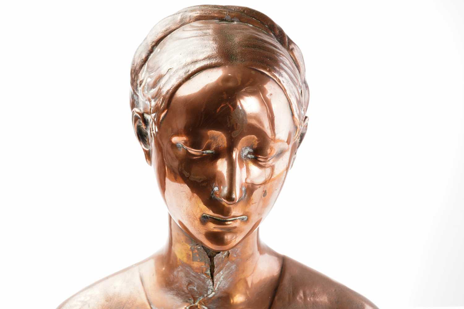 Early 20th century copper covered bust of a lady, with reclining figures to the base, unsigned, 46 - Image 2 of 6