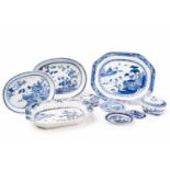 A group of Chinese blue & white export porcelain, all with landscape decoration, comprising two oval