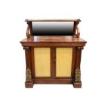 A William IV rosewood chiffonier; the mirror-backed superstructure with a gilt pierced gallery