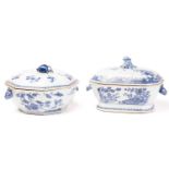 A Chinese porcelain export blue & white tureen & cover, Qing, 18th century, the domed cover with