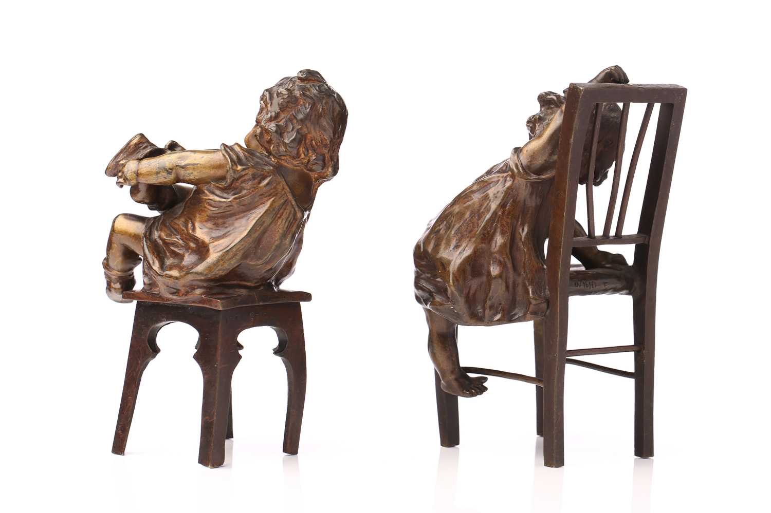 After Juan Clara, a bronze figure of a girl seated on a stool putting on a shoe, signed and numbered - Image 4 of 11