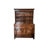 An 18th-century oak dresser base and rack, probably mid/late 18th century, West Midlands, with a