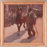 Aneurin M Jones (1930-2017), Welsh cob and handler, oil on panel, signed to lower left corner, 41.