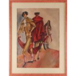 20th Century Spanish School, Two matadors and another figure, Surrealist style, unsigned,