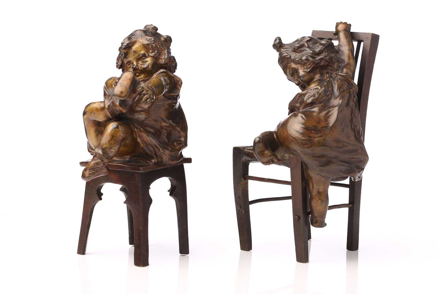 After Juan Clara, a bronze figure of a girl seated on a stool putting on a shoe, signed and numbered - Image 2 of 11