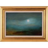 20th century school, moonlit scene, unsigned oil on board, 29 cm x 45 cm in a gilt frame.