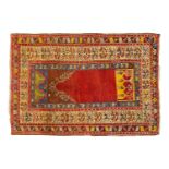 An old central Anatolian prayer rug, probably from Konya, mid-20th century with an angular hooked