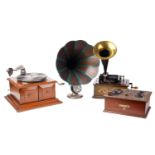 An Edison Standard Phonograph, serial no. S180579, with single cylinder and black metal horn,