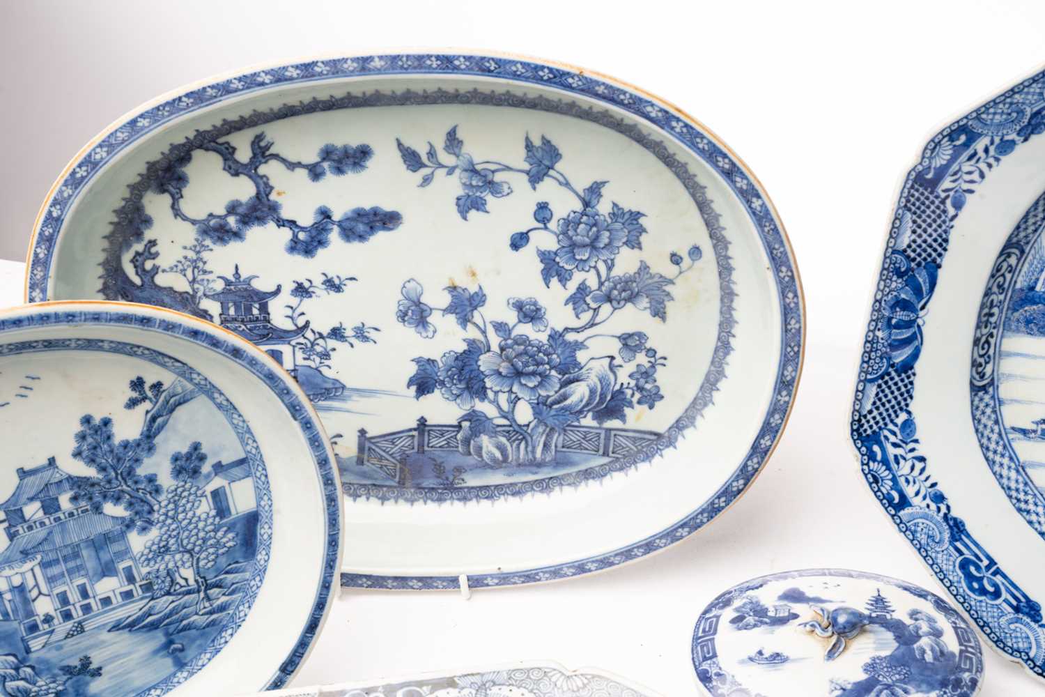 A group of Chinese blue & white export porcelain, all with landscape decoration, comprising two oval - Image 2 of 20