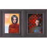 Colin Dunbar (b.1969) Scottish, a pair of portraits in abstract designs, signed, oil on board,