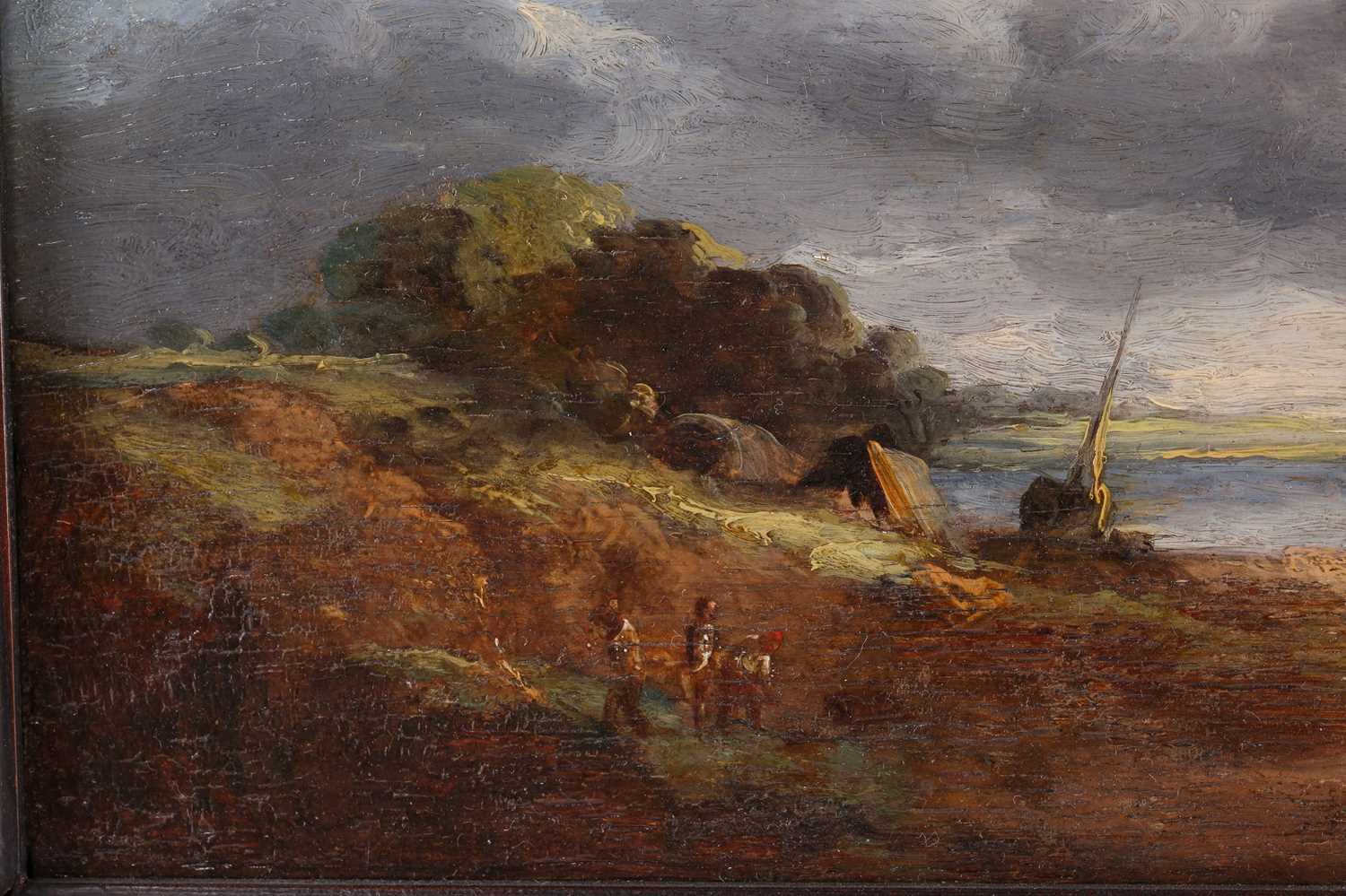 Follower of John Constable, landscape, 19th century oil on panel, 11.5 cm x 22 cm in a walnut - Bild 3 aus 5