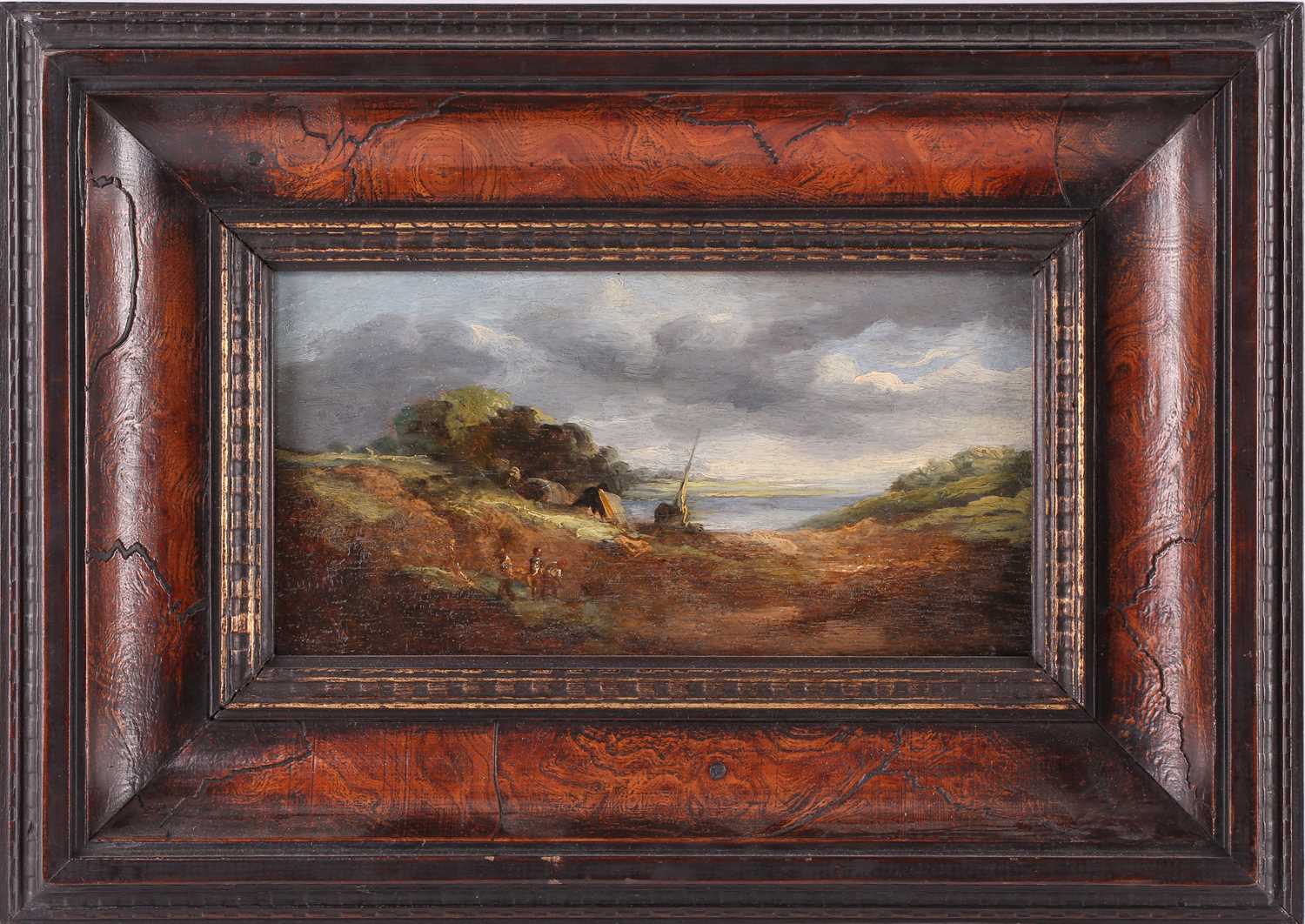 Follower of John Constable, landscape, 19th century oil on panel, 11.5 cm x 22 cm in a walnut - Bild 2 aus 5