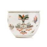 A Chinese porcelain famille rose jardiniere, painted with a scene likely to be The Cowherd & the