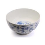 A Chinese porcelain blue & white Cranes bowl, painted with a variety of cranes and bats above