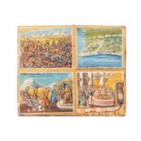 Painted icon on wood, depicting four scenes purporting to show a battle between Constantine and